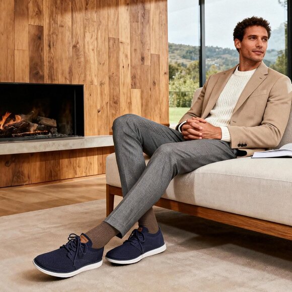 ⚡Bruno Marc Men Blue Knit Flex Mesh Oxfords Lace-Up Lightweight Casual Sneakers - Picture 2 of 9